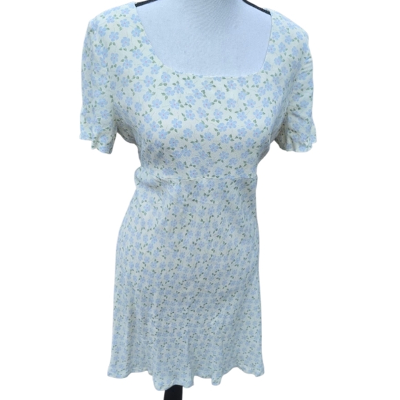 Donna Ricco 90s Y2K Floral Butter Yellow Cottagecore Mini Dress M - Picture 5 of 11